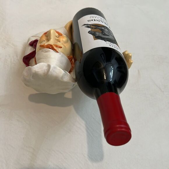 Pampered Italian Chef Wine Bottle Holder Ceramic Bust Red Neck Scarf White Hat - Picture 11 of 14